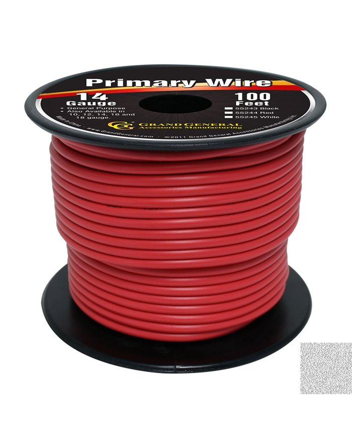 RED 14GA PRIMARY WIRE, 100FT ROLL W/ SPOOL