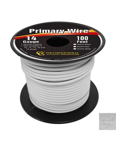 WHITE 14GA PRIMARY WIRE, 100FT ROLL W/ SPOOL WHITE 14GA PRIMARY WIRE, 100FT ROLL W/ SPOOL