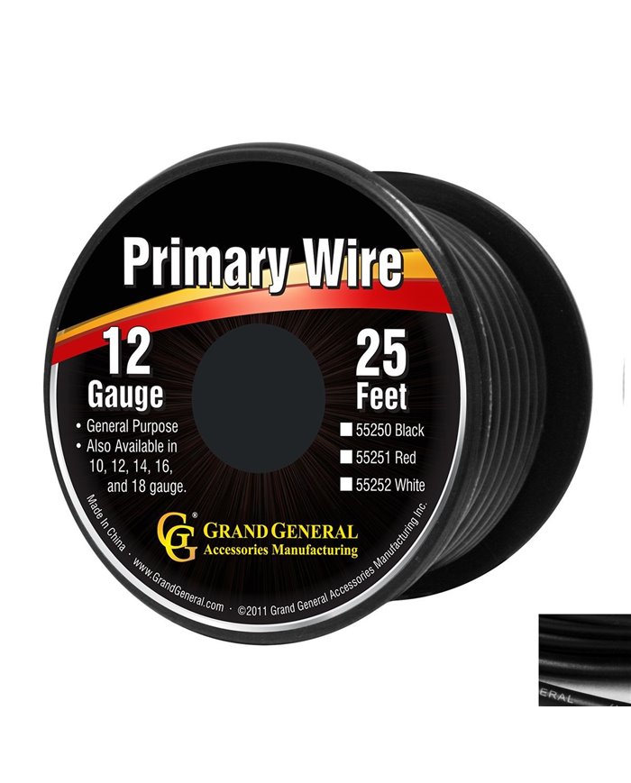 BLACK 12GA PRIMARY WIRE, 25FT ROLL W/ SPOOL