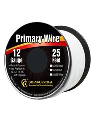WHITE 12GA PRIMARY WIRE, 25FT ROLL W/ SPOOL