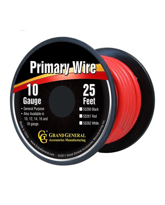 RED 10GA PRIMARY WIRE, 25FT ROLL W/ SPOOL