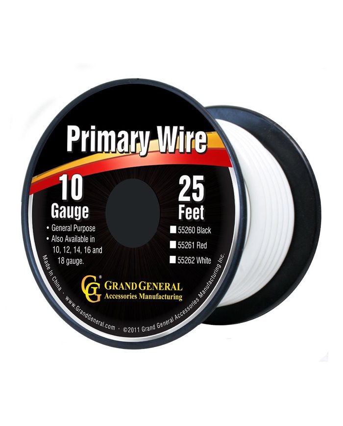 WHITE 10GA PRIMARY WIRE, 25FT ROLL W/ SPOOL WHITE 10GA PRIMARY WIRE, 25FT ROLL W/ SPOOL
