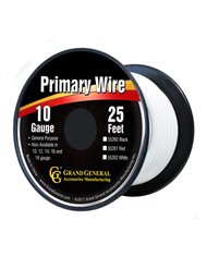 WHITE 10GA PRIMARY WIRE, 25FT ROLL W/ SPOOL