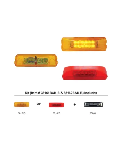 UP38162BAK-B-12 LED Rectangular Light Kit (Clearance/Marker) - Red LED/Red Lens (Bulk)