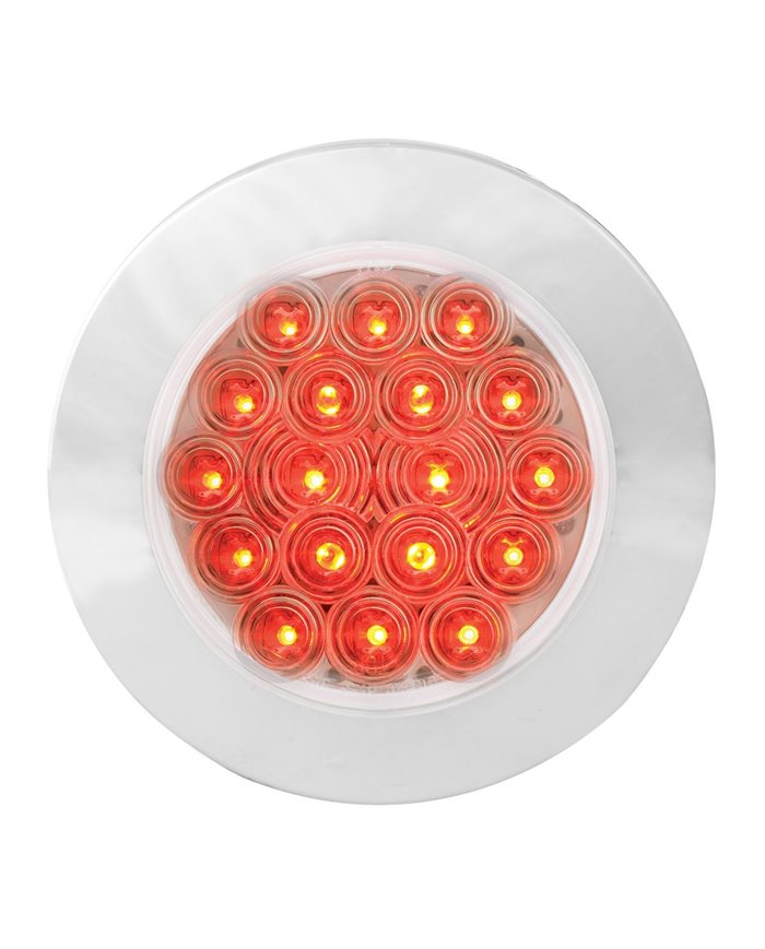GG75873 - 4" FLEET RED/CLEAR 18 LED FLANGE MOUNT W/BEZEL, 3 PRONG