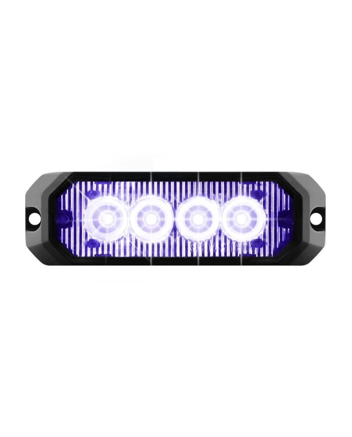 GG81806 - 4" RECT. BLUE/CLEAR 4 LED STROBE LIGHT, 14 MODES, 9~36V
