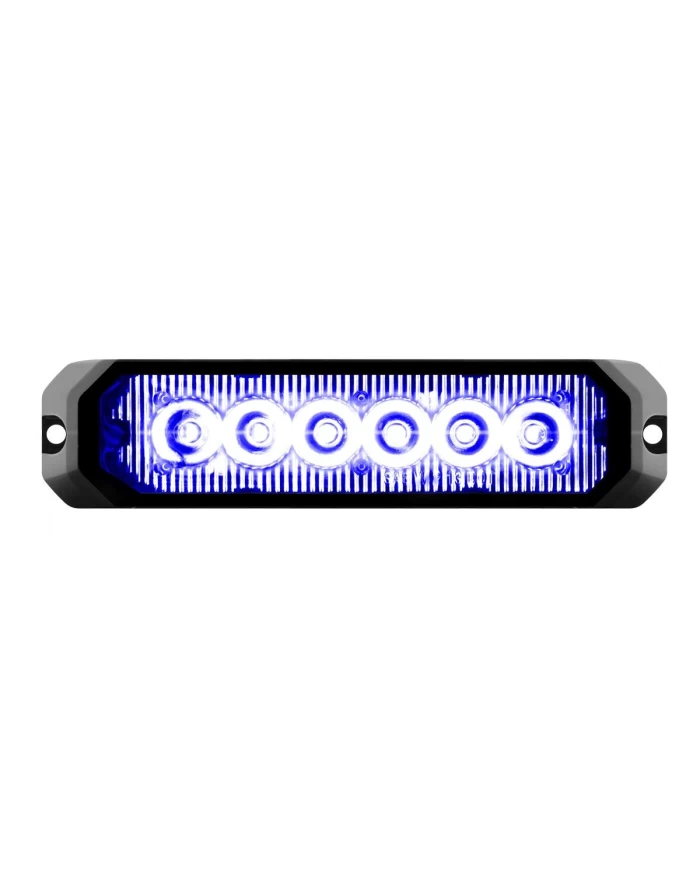 GG81816 - 5" RECT. BLUE/CLEAR 6 LED STROBE LIGHT, 14 MODES, 9~36V