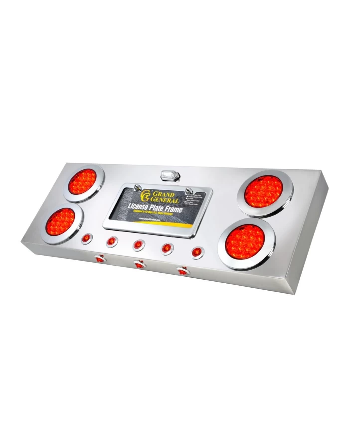 GG91300 - S.S. REAR LIGHT PANEL W/ 4"&1" RED/RED LED, W/ LIC. PLATE