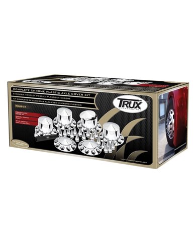 Chrome Plastic ABS Front & Rear Hub Cover Kit with Removeable Hubcap & Threaded Pointed Nut Covers (2 Front, 4 Rear & Nut Cover Chrome Plastic ABS Front & Rear Hub Cover Kit with Removeable Hubcap & Threaded Pointed Nut Covers (2 Front, 4 Rear & Nut Cover