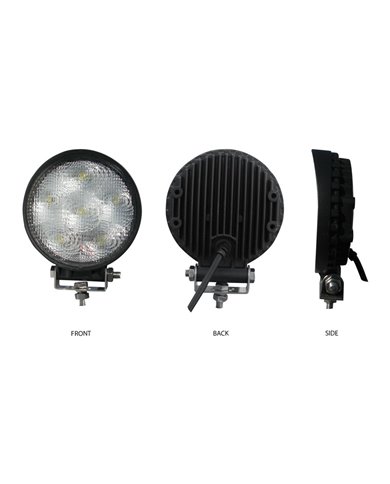 Universal White Round Work Light - Clear Lens - Black Housing (6 Diodes) - 600 Lumens Universal White Round Work Light - Clear Lens - Black Housing (6 Diodes) - 600 Lumens