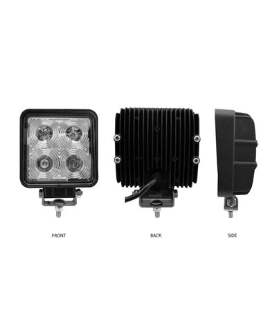 Universal White Square Work Light with Spot Beam - Clear Lens - Black Housing (4 Diodes) - 4000 Lumens Universal White Square Work Light with Spot Beam - Clear Lens - Black Housing (4 Diodes) - 4000 Lumens