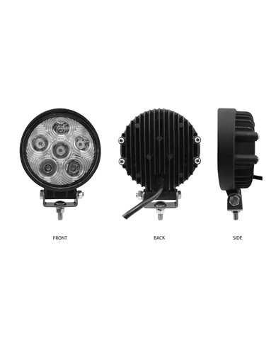 Universal White Round Work Light with Spot Beam - Clear Lens - Black Housing (6 Diodes) - 2400 Lumens Universal White Round Work Light with Spot Beam - Clear Lens - Black Housing (6 Diodes) - 2400 Lumens