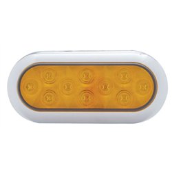 UP38901-10 LED 6" Oval Flange Mount Turn Signal Light With Bezel - Amber LED/Amber Lens
