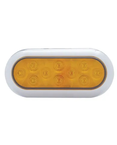 UP38901-10 LED 6" Oval Flange Mount Turn Signal Light With Bezel - Amber LED/Amber Lens