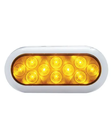 UP38901-10 LED 6" Oval Flange Mount Turn Signal Light With Bezel - Amber LED/Amber Lens