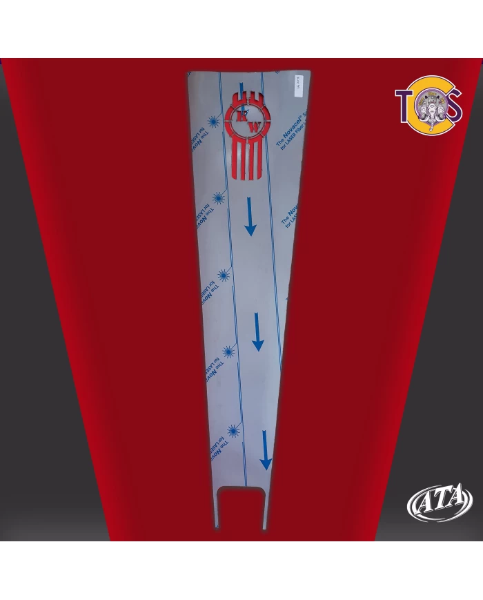 ATAK-0059 - T680 - 15" Center Hood Trim w// Logo on Top closer to the windshield side (Check attached drawing) ATAK-0059 - T680 - 15" Center Hood Trim w// Logo on Top closer to the windshield side (Check attached drawing)