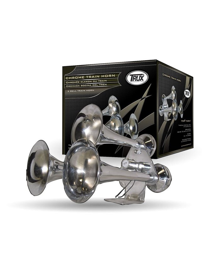 Compact Extra Loud 3 Bell Chrome Train Horn (130-135 Decibels)