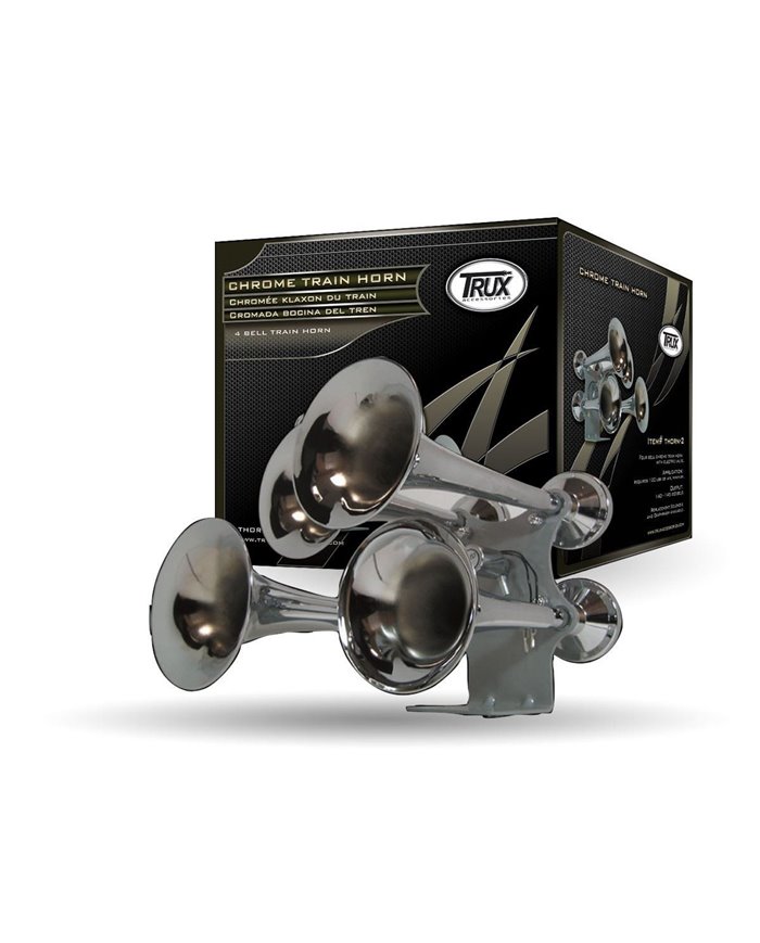 Compact Extra Loud 4 Bell Chrome Train Horn (140-145 Decibels)