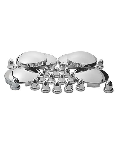 Chrome Metal Front & Rear Hubcap Kit (2 x 6 Notch Front, 4 x 8" Diameter Rear & 60 Push-On Nut Covers) Chrome Metal Front & Rear Hubcap Kit (2 x 6 Notch Front, 4 x 8" Diameter Rear & 60 Push-On Nut Covers)