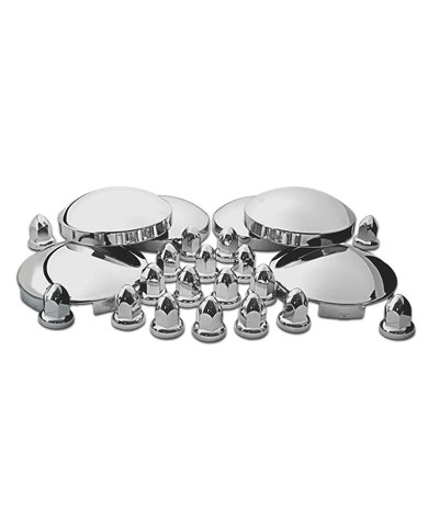 Stainless Steel Front & Rear Hubcap Kit (2 x 6 Notch Front, 4 x 8" Diameter Rear & 60 Push-On Nut Covers) Stainless Steel Front & Rear Hubcap Kit (2 x 6 Notch Front, 4 x 8" Diameter Rear & 60 Push-On Nut Covers)