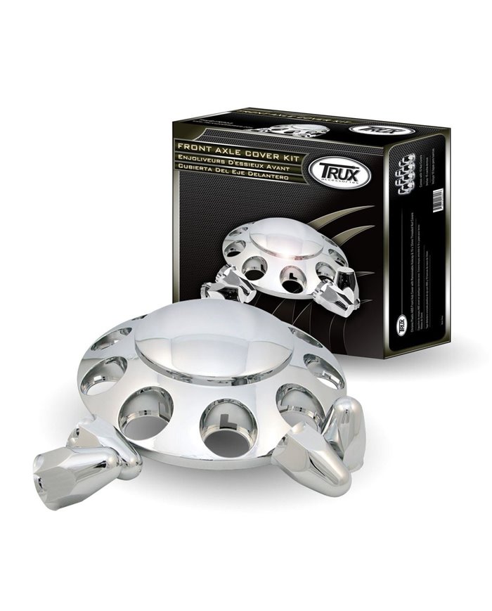 Chrome Plastic ABS Front Hub Cover with Removeable Hubcap & 10 x 33mm Threaded Nut Covers