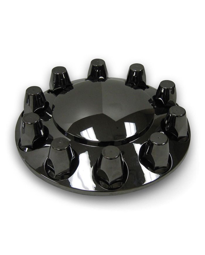 Black Chrome Plastic ABS Front Hub Cover with Removeable Hubcap & 10 x 33mm Threaded Nut Covers Black Chrome Plastic ABS Front Hub Cover with Removeable Hubcap & 10 x 33mm Threaded Nut Covers
