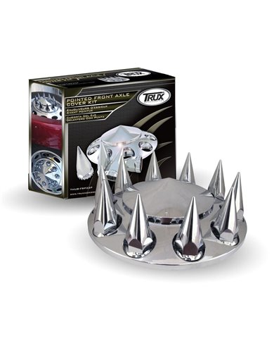 Chrome Plastic ABS Front Hub Cover with Removeable Hubcap & 10 x 33mm Threaded Pointed Nut Covers Chrome Plastic ABS Front Hub Cover with Removeable Hubcap & 10 x 33mm Threaded Pointed Nut Covers