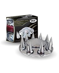 Chrome Plastic ABS Front Hub Cover with Removeable Hubcap & 10 x 33mm Threaded Pointed Nut Covers Chrome Plastic ABS Front Hub Cover with Removeable Hubcap & 10 x 33mm Threaded Pointed Nut Covers