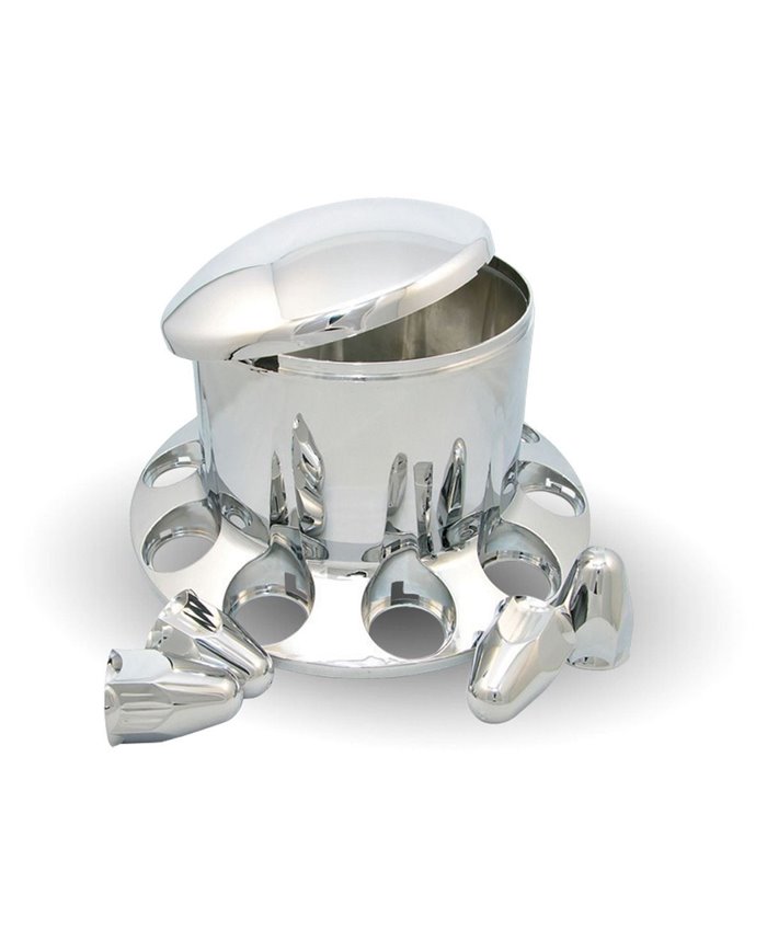 Chrome Plastic ABS Rear Hub Cover with Removeable Hubcap & 10 x 1 1/2 Push-On Nut Covers" Chrome Plastic ABS Rear Hub Cover with Removeable Hubcap & 10 x 1 1/2 Push-On Nut Covers"