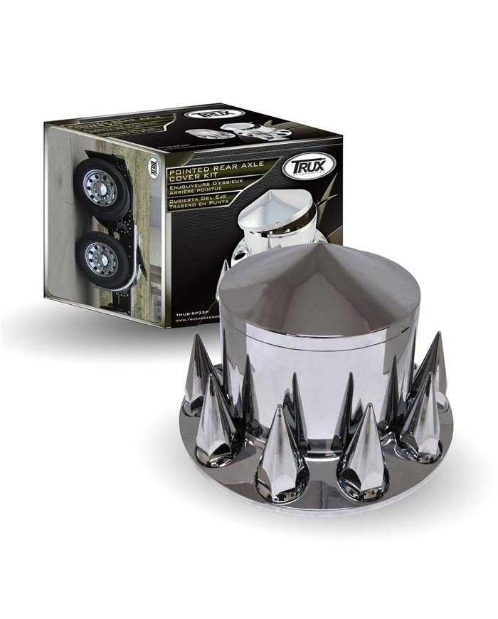 Chrome Plastic ABS Rear Hub Cover with Removeable Hubcap & 10 x 33mm Threaded Pointed Nut Covers