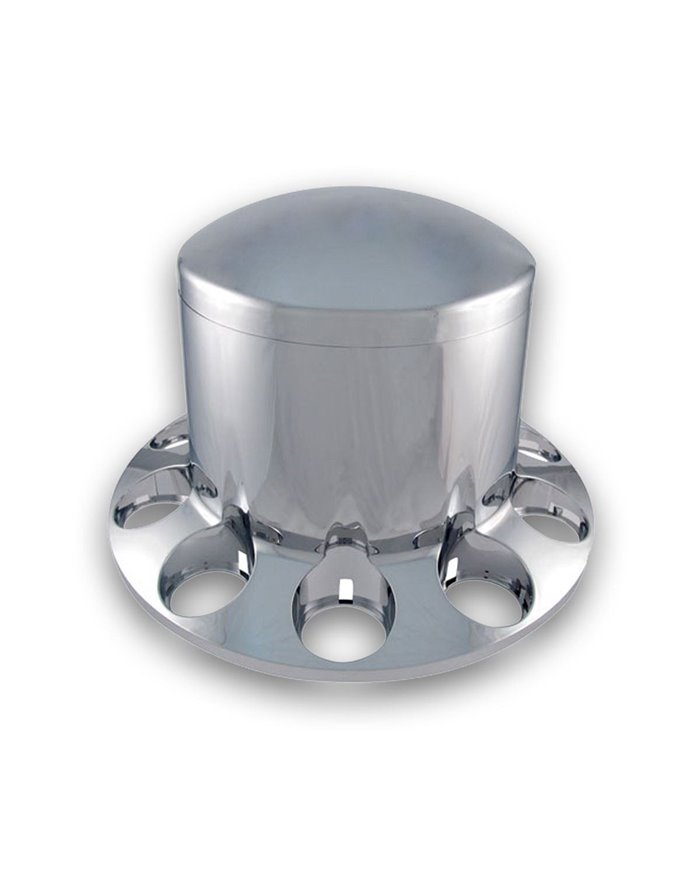 Chrome Plastic ABS Rear Hub Cover with Removeable Hubcap & 10 Holes for Nut Cover of Choice Chrome Plastic ABS Rear Hub Cover with Removeable Hubcap & 10 Holes for Nut Cover of Choice