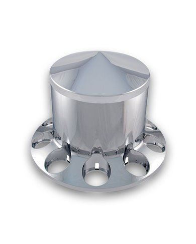 Chrome Plastic ABS Rear Hub Cover with Removeable Pointed Hubcap & 10 Holes for Nut Cover of Choice Chrome Plastic ABS Rear Hub Cover with Removeable Pointed Hubcap & 10 Holes for Nut Cover of Choice
