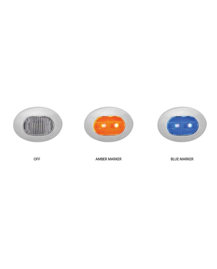 Mini Oval Button Dual Revolution Amber/Blue LED Mini Oval Button Dual Revolution Amber/Blue LED