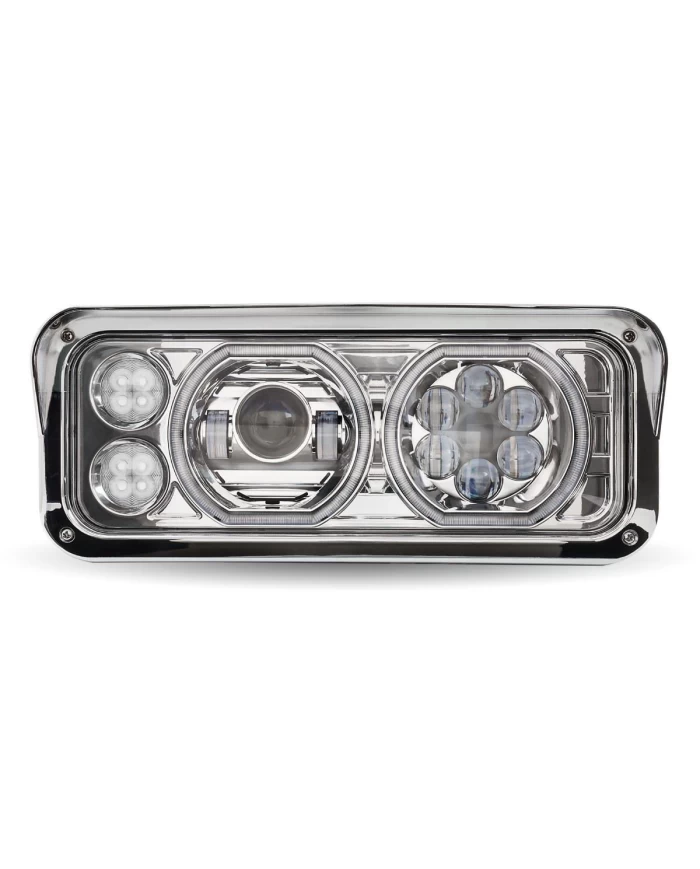 Rectangular Halo LED Projector Headlight Assembly - Chrome (Passenger Side)