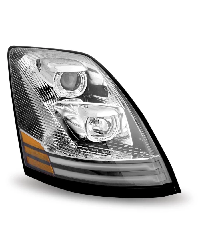 Volvo VNL Incandescent Headlight Assembly with LED - Runnig Light / Turn Signal - Chrome (Passenger Side)