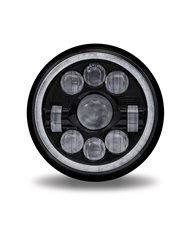 7" Round LED Projector Headlight - Black with White Halo (1320 Lumens) 7" Round LED Projector Headlight - Black with White Halo (1320 Lumens)