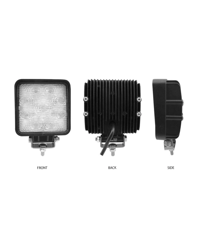Universal White Square Flood Work Light - Clear Lens - Black Housing (9 Diodes) - 900 Lumens Universal White Square Flood Work Light - Clear Lens - Black Housing (9 Diodes) - 900 Lumens