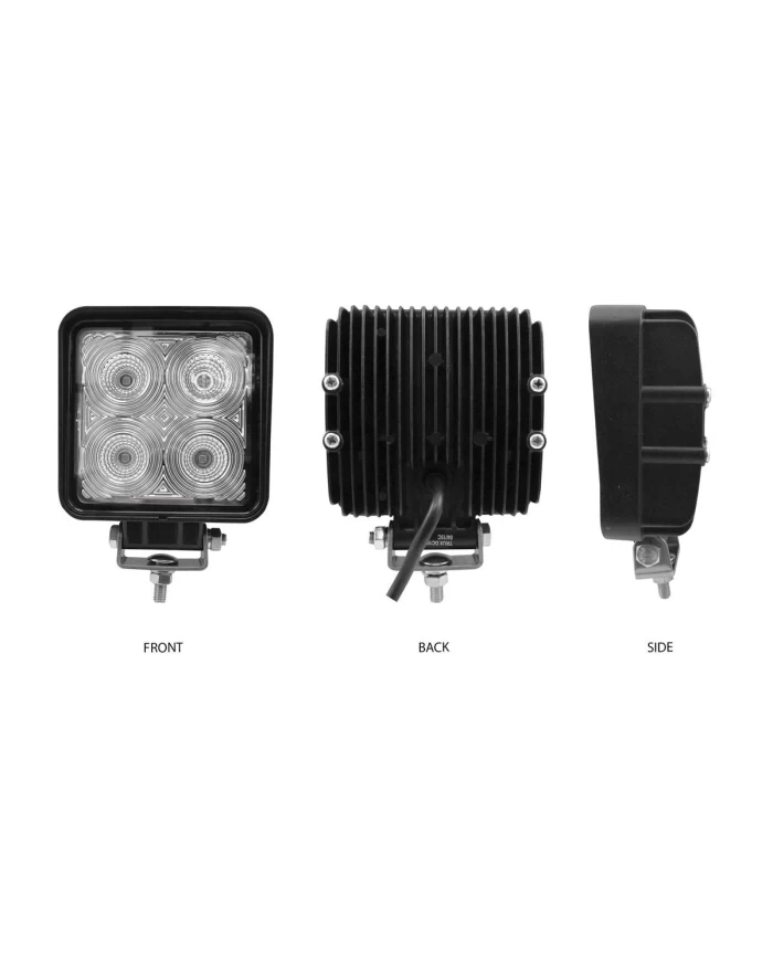 Universal White Square Work Light with Flood Beam - Clear Lens - Black Housing (4 Diodes) - 4000 Lumens Universal White Square Work Light with Flood Beam - Clear Lens - Black Housing (4 Diodes) - 4000 Lumens