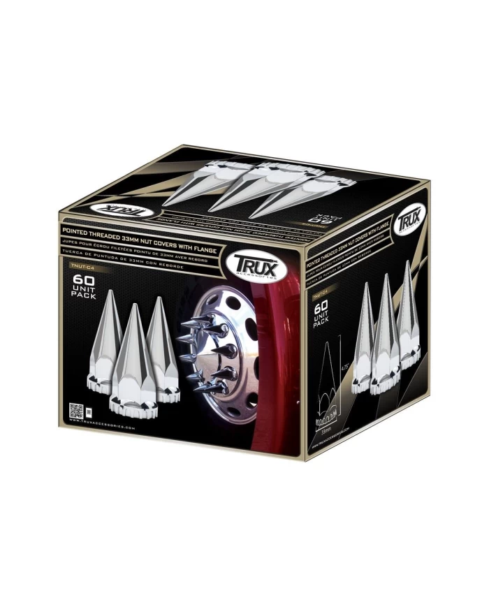 Chrome Plastic 33mm Threaded Pointed Nut Cover with Flange - Case of 60 Chrome Plastic 33mm Threaded Pointed Nut Cover with Flange - Case of 60