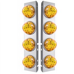 UP39628-SS Front Air Cleaner Bracket W/8X 17 Amber LED Refl. Watermelon Lights & SS Bezels For Peterbilt-Amber Lens (P