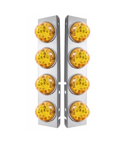 UP39628-SS Front Air Cleaner Bracket W/8X 17 Amber LED Refl. Watermelon Lights & SS Bezels For Peterbilt-Amber Lens (P