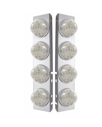 UP39629-SS Front Air Cleaner Bracket W/8X 17 Amber LED Refl. Watermelon Lights & SS Bezels For Peterbilt-Clear Lens (P