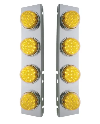 UP39630-SS Front Air Cleaner Bracket With 8X 17 Amber LED Reflector Lights & SS Bezels For Peterbilt-Amber Lens