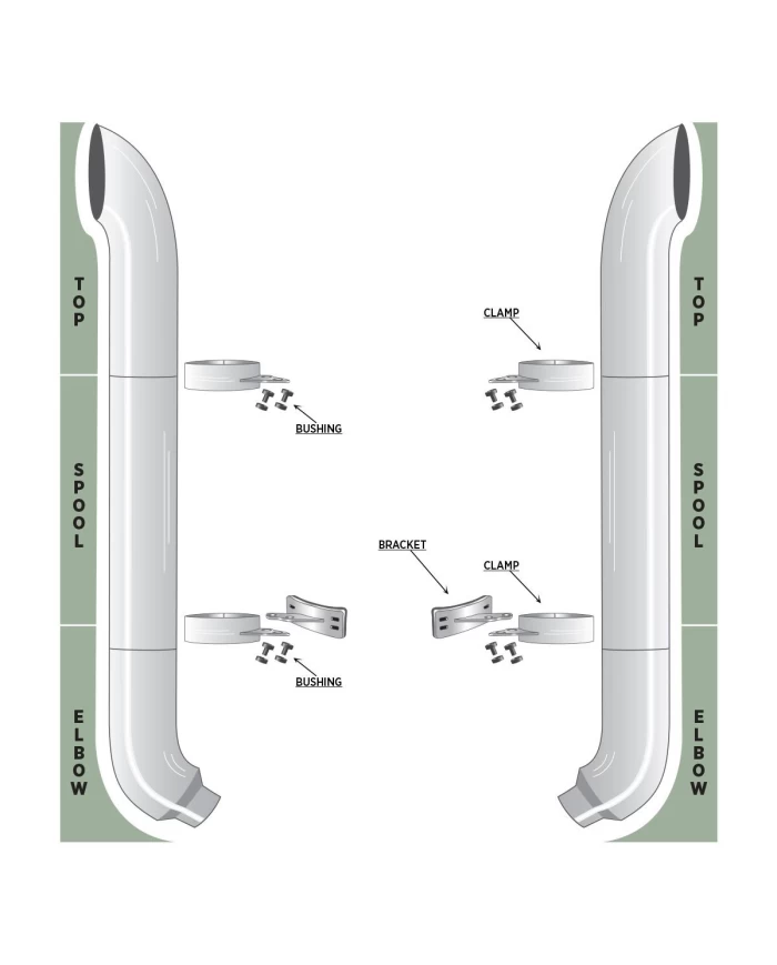 60" Bullhorn Stack, 55" Spool & 8"-5" 58° Elbow 60" Bullhorn Stack, 55" Spool & 8"-5" 58° Elbow
