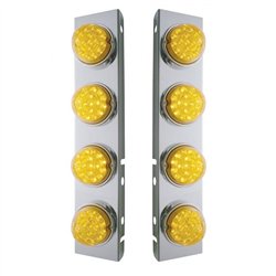 UP39632-SS Front Air Cleaner Bracket With 8X 17 Amber LED Dual Function Reflector Lights & SS Bezels For Peterbilt-Amb