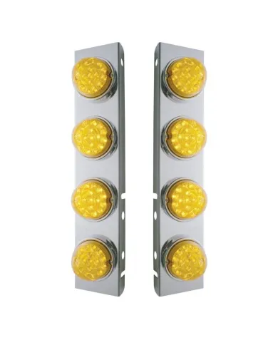 UP39632-SS Front Air Cleaner Bracket With 8X 17 Amber LED Dual Function Reflector Lights & SS Bezels For Peterbilt-Amb