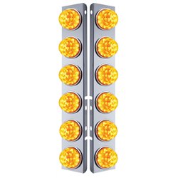 UP39634-SS Front Air Cleaner Bracket W/12X 17 Amber LED Refl. Watermelon Lights & SS Bezels For Peterbilt-Amber Lens (