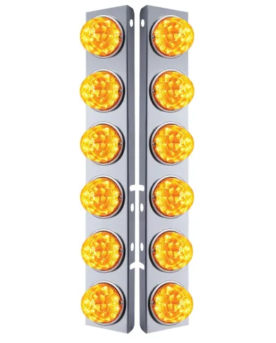 UP39634-SS Front Air Cleaner Bracket W/12X 17 Amber LED Refl. Watermelon Lights & SS Bezels For Peterbilt-Amber Lens (
