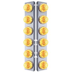 UP39635-SS Front Air Cleaner Bracket W/12X 17 Amber LED Refl. Watermelon Lights & SS Bezels For Peterbilt-Clear Lens (