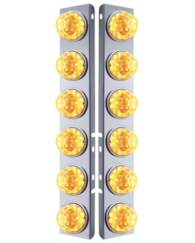 UP39635-SS Front Air Cleaner Bracket W/12X 17 Amber LED Refl. Watermelon Lights & SS Bezels For Peterbilt-Clear Lens (
